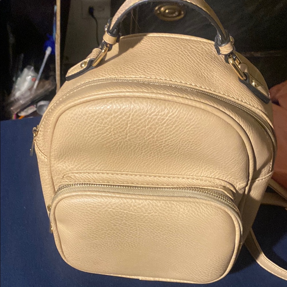 Beige Leather Backpack
